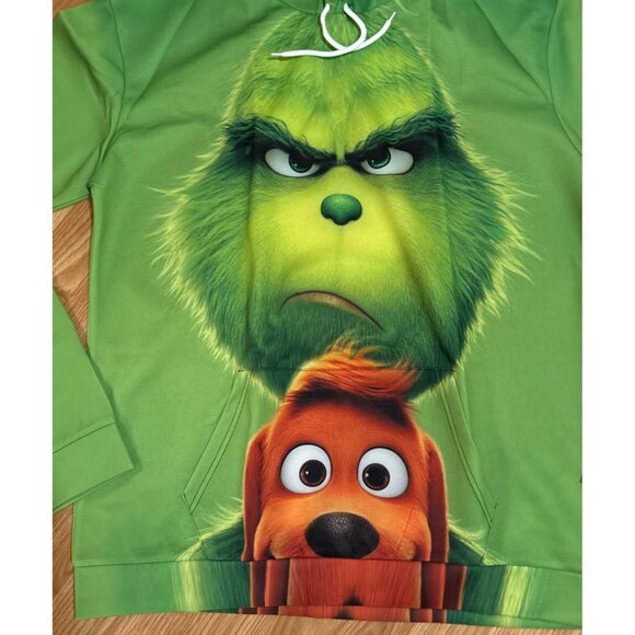 Adults Grinch & Max Green Double Sided Hoodie With Pocket - Picture 2 of 5